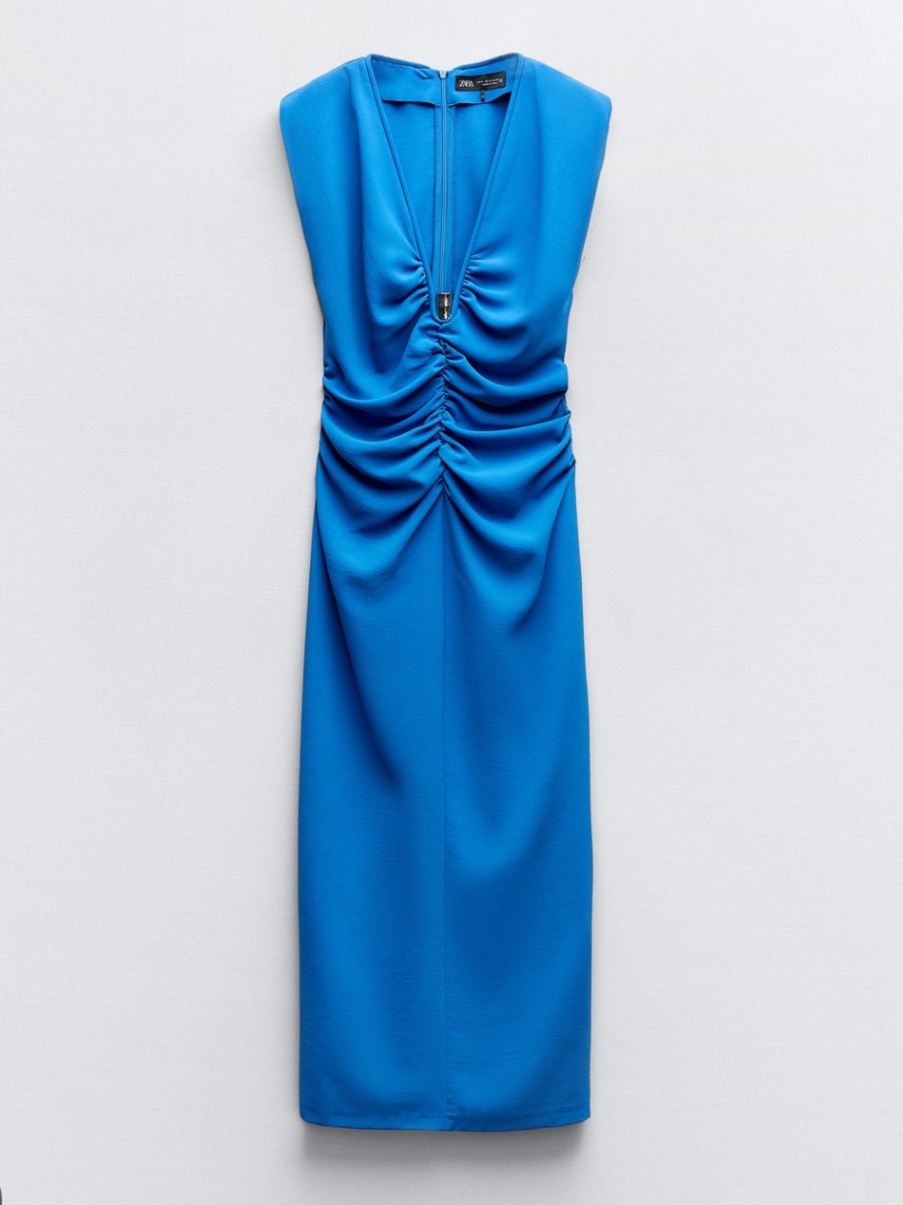 Zara Sleeveless Ruched V-Neck Dress in Bright Blue Size Medium